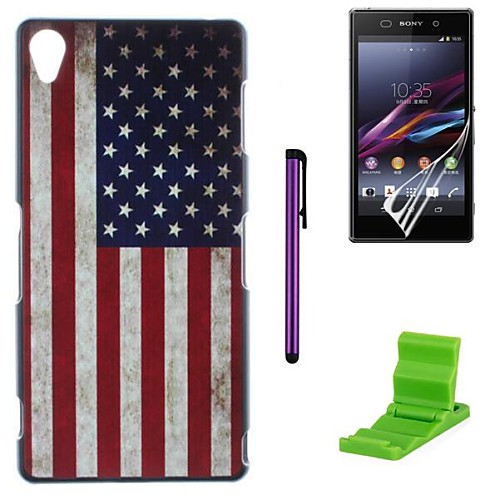 American Flag Pattern PC Hard Case with Screen Protector,Stylus and Stand for Sony Z1 L39H