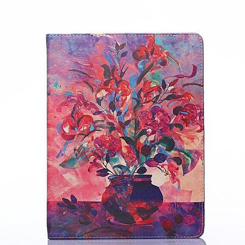 Flower Bottle Oil Painting Style PU Leather Full Body Case with Stand and Card Slot for iPad 2/3/4