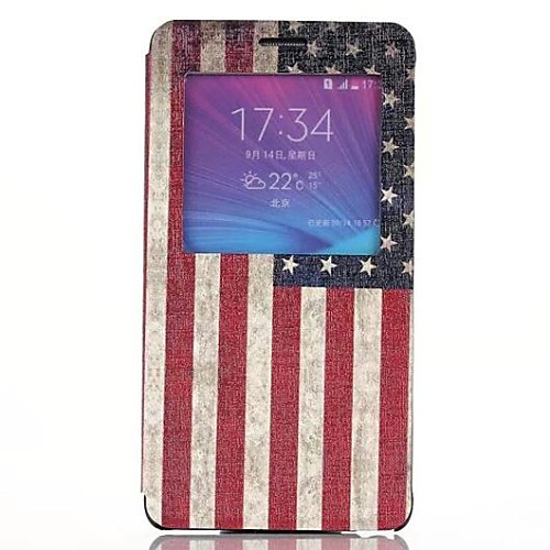 American Flag Pattern PU Leather Cover with View Window for Samsung Galaxy Note 4