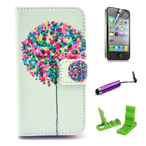 The Balloon Tree Pattern PU Leather Case with Screen Protector and Stylus for iPhone 4/4S