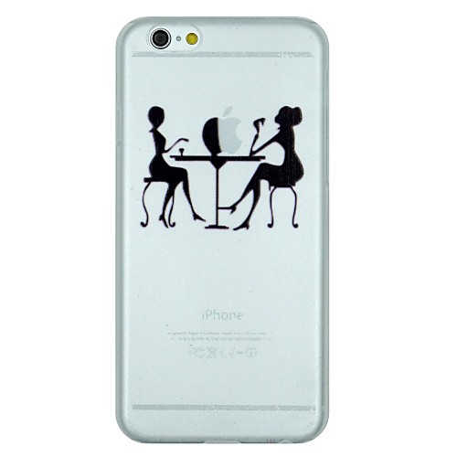 Two Girls Chating And Drinking Coffee Pattern PC Hard Transparent Back Cover Case for iPhone 6