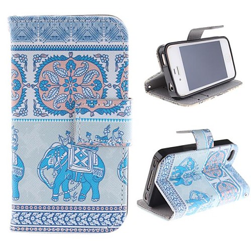 Noble Elephant Design PU Leather Case with Card Slot and Stand for iPhone 4s