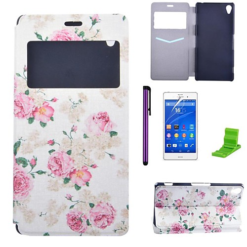 The Rose Flower Pattern PU Leather Case with Screen Protector,Stylus and Stand for Sony Xperia Z3 L55T