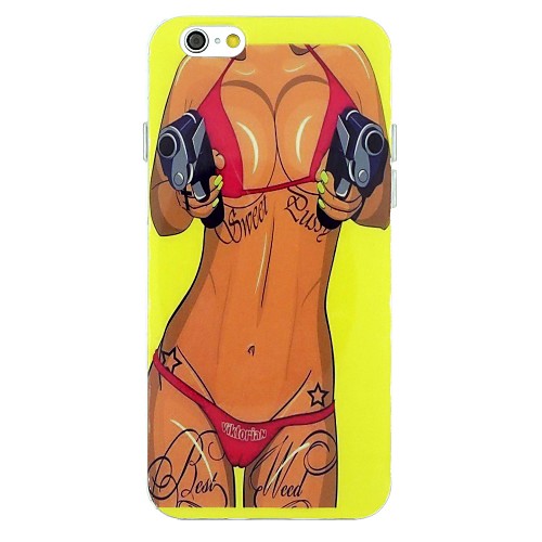 The Sexy Girl with Two Guns Pattern TPU Soft Back Cover Case for iPhone 6