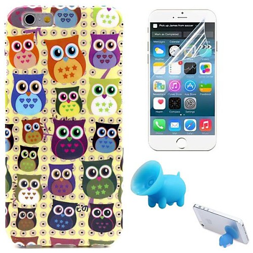 Cartoon Owls Pattern TPU Soft Case with Stand and Protective Film for iPhone 6