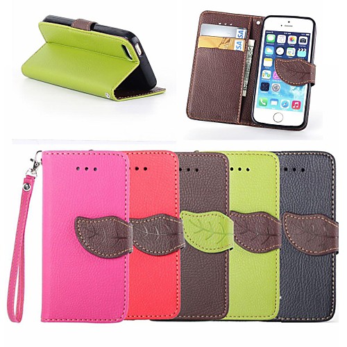 Leaf Buckle Pattern PU Leather Full Body Case with Card Slot And Stand for iPhone 5/5S (Assorted Colors)