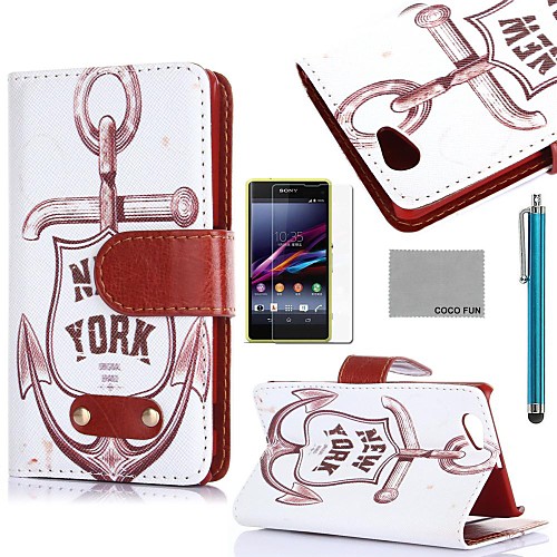 COCO FUN Retro Anchor Pattern PU Leather Case with Film and Stylus for Sony Xperia Z1 mini Compact D5503