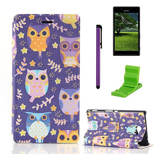 Come From Stars Owl Pattern PU Leather Case with Screen Protector,Stylus and Stand for Sony Xperia M2 S50h