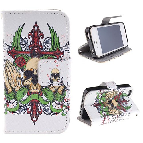 The Skull Design PU Leather Case with Card Slot and Stand for iPhone 4s