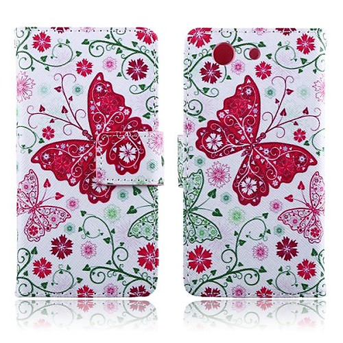 Butterfly and Flower Pattern PU Leather Full Body Cover with Card Slot for Sony Xperia Z3 Compact/Z3 Mini