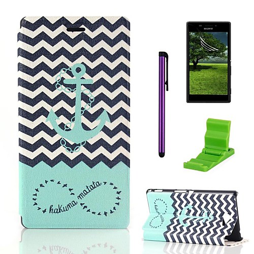 The Waves Ships Anchor Pattern PU Leather Case with Screen Protector,Stylus and Stand for Sony Xperia M2 S50h