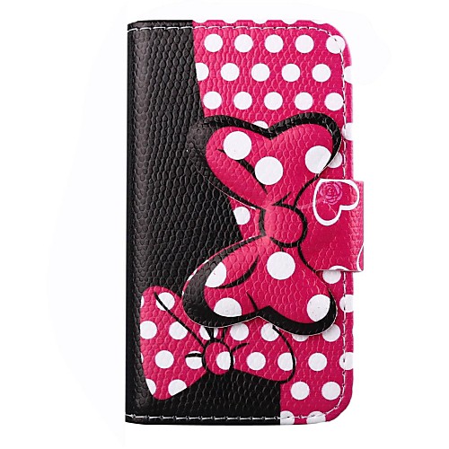 Bowknot White Dots Pattern Bowknot Buckle PU Leather Full Body Case for iPhone 4/4S