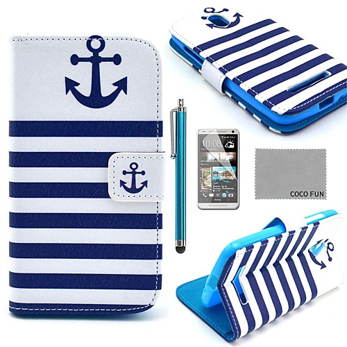 COCO FUN Navy Blue Anchor Pattern PU Leather Case with Screen Protector, Stylus and Stand for HTC Desire 500