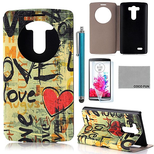 COCO FUN Love Heart Pattern PU Leather Full Body Case with Screen Protector, Stylus and Stand for LG G3 D850