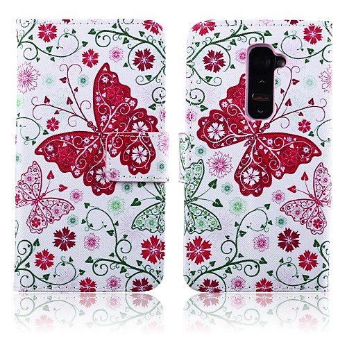 Flower and Butterflies Pattern PU Leather Full Body Case with Stand for LG G2