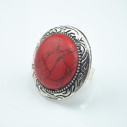 Toonykelly Vintage Look Antique Silver Female Red Turquoise Adjustable Ring(1pcs)