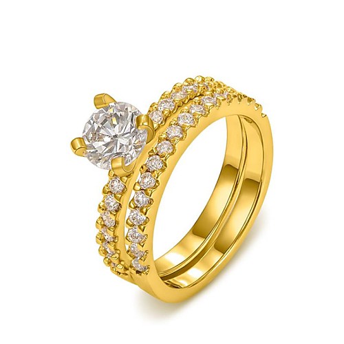 Classic 18K Yellow/White Gold Plated Four Prongs 1Ct CZ Wedding Simulated Diamond Rings For Women