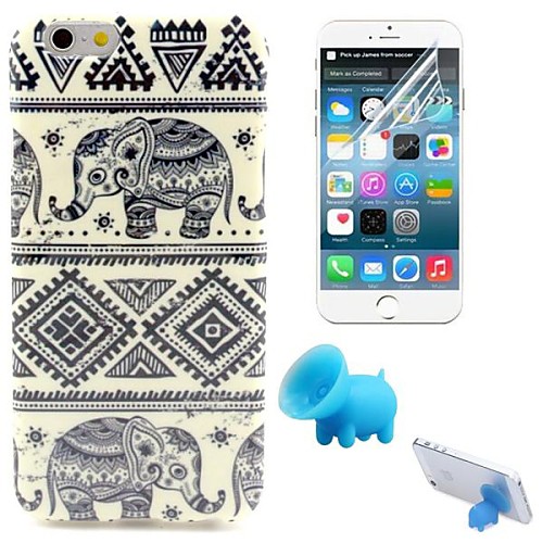 Tribal Carpets and Elephant Pattern TPU Soft Case with Stand and Protective Film for iPhone 6