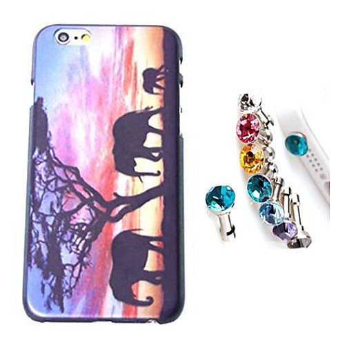 Elephant At Dusk Under PC Painted Plastic Hard Back Cover with Diamond Dust Plug for iPhone 6