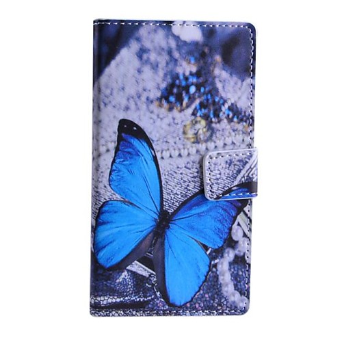 Blue Butterfly Pattern PU Leather Case with Stand and Card Slot for Nokia Lumia 830