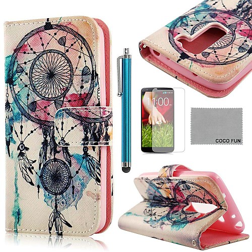 COCO FUN Rose White Pattern PU Leather Full Body Case with Screen Protector, Stylus and Stand for LG G2 MINI