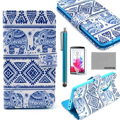 COCO FUN Blue Elephant Pattern PU Leather Full Body Case with Screen Protector, Stylus and Stand for LG G3 D850