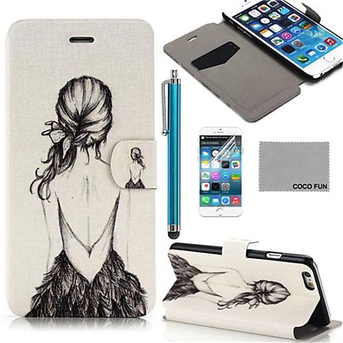 COCO FUN Back Girl Pattern PU Leather Full Body Case for iPhone 6 6G 4.7 with Screen Protecter, Stand and Stylus