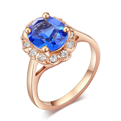 European Austria Crystal Rose Gold Plate Blue Zircon Alloy Statement Rings(1 Pc)