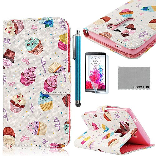 COCO FUN Cute Muffin Cakes Pattern PU Leather Full Body Case with Screen Protector, Stylus and Stand for LG G3 D850