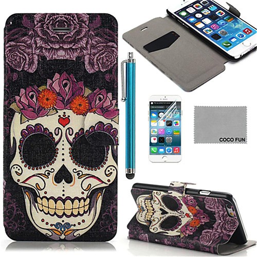 COCO FUN Floral Skeleton Pattern PU Leather Full Body Case for iPhone 6 6G 4.7 with Screen Protecter, Stand and Stylus