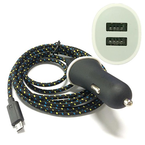 2м 6.6ft 2-портовый USB Автомобильное зарядное устройство и Micro USB кабель для Samsung Galaxy S4 S3 Примечание 2 i9500 (разных цветов)