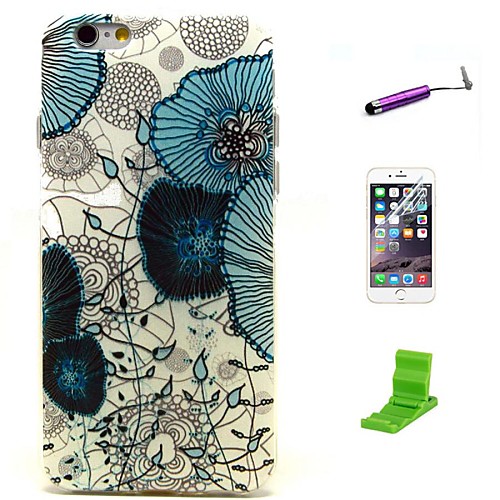 Blue Dream Flower Pattern TPU Soft with Screen Protector and Stylus for iPhone 6