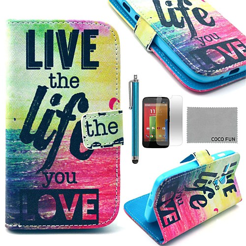 COCO FUN Love Life Pattern PU Leather Full Body Case with Screen Protector, Stylus and Stand for Motorala Moto G