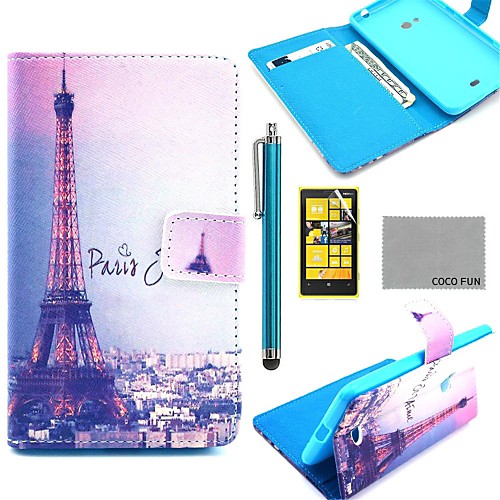 COCO FUN Eiffel Tower In Night Pattern PU Leather Full Body Case with Screen Protector and Stylus for Nokia Lumia N625