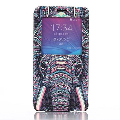 Elephant Pattern PU Leather Cover with View Window for Samsung Galaxy Note 4