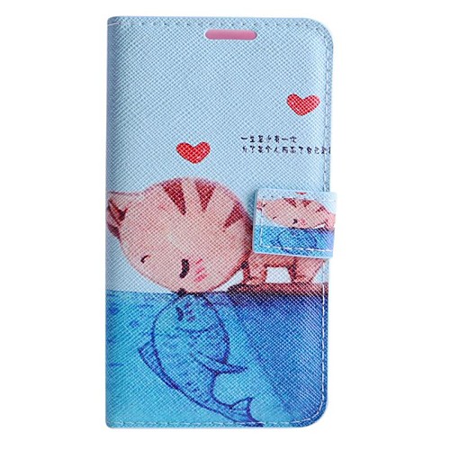 Lovely Cat Kiss Fish Pattern PU Leather Full Body Cover with Stand for Huawei Y530/C8813