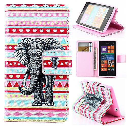 Wallet Style Elephant and Stripe PU Leather Full Body Cover with Stand for Nokia Lumia 520