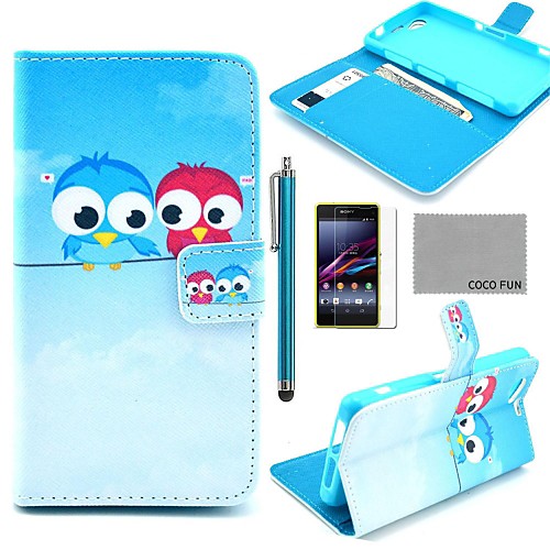 COCO FUN Cute lovely Owl Pattern PU Leather Case with Screen Protector and Stylus for Sony Xperia Z1 mini Compact D5503