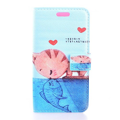 Lovely Cat Kiss Fish Pattern PU Leather Full Body Cover with Stand for Huawei G520