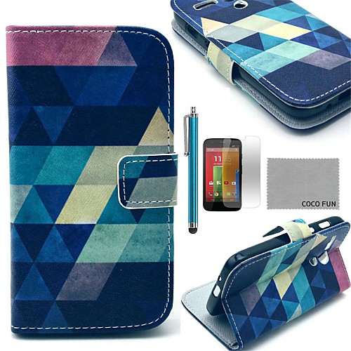 COCO FUN Blue Puzzle Pattern PU Leather Full Body Case with Screen Protector, Stylus and Stand for Motorala Moto G