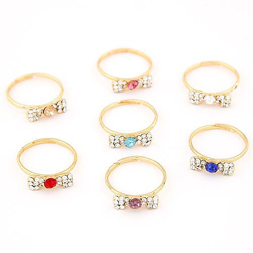 Fashion Sweet Personality Rhinestones Bow Adjustable Ring (Random Color)