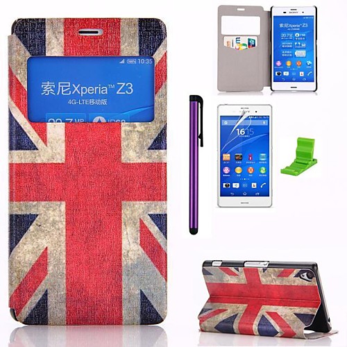 British Flag Pattern PU Leather Case with Screen Protector,Stylus and Stand for Sony Xperia Z3 L55T