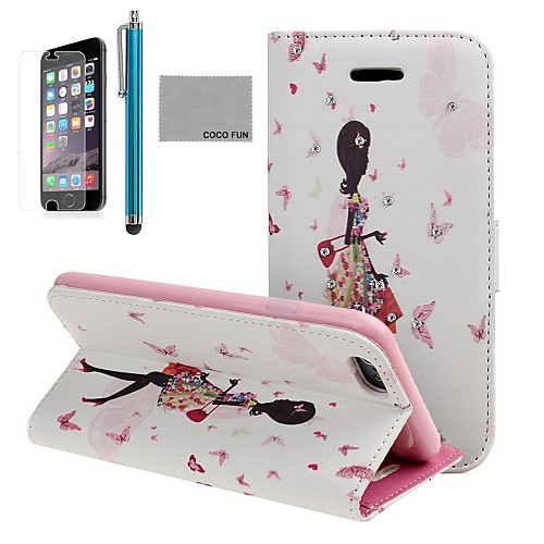 COCO FUN Shopping Girl Pattern PU Leather Full Body Case for iPhone 6 6G 4.7 with Screen Protecter, Stand and Stylus