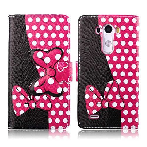 Black and Pink Color Bowknot Pattern PU Leather Full Body Cover with Card Slot for LG G3