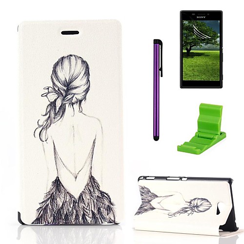 Girl' Back Pattern PU Leather Case with Screen Protector,Stylus and Stand for Sony Xperia M2 S50h