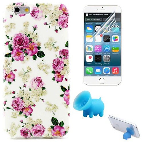 Beautiful Rose Pattern TPU Soft Case with Stand and Protective Film for iPhone 6