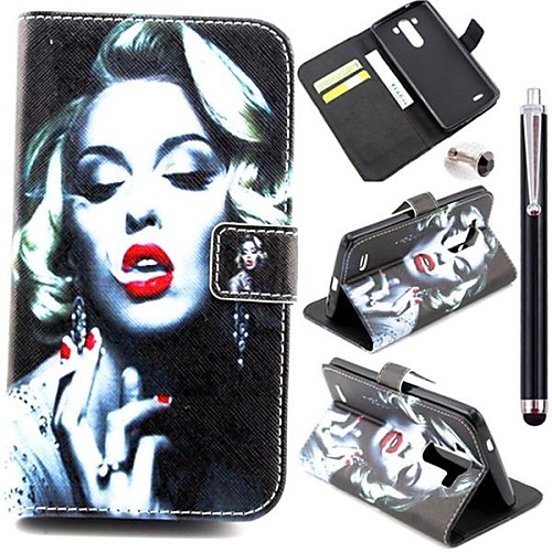 Smoking Monroe Pattern PU Leather Cover and Touch Pen with Diamond Dust Plug for LG G3