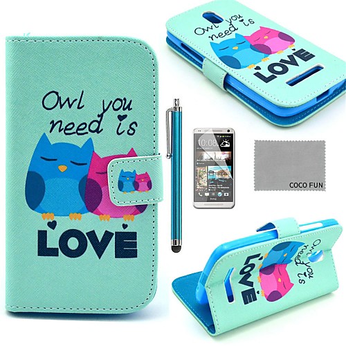 COCO FUN Fall in Love Owl Pattern PU Leather Case with Screen Protector, Stylus and Stand for HTC Desire 500