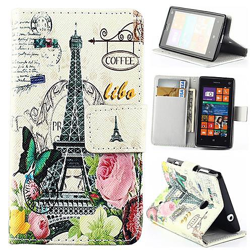 Wallet Style Tower and Flower PU Leather Full Body Cover with Stand for Nokia Lumia 520