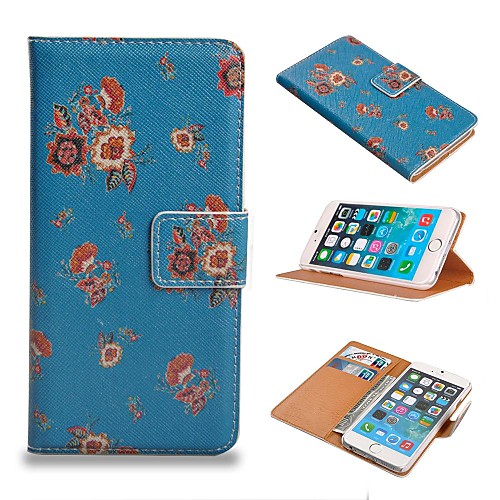 Flower Pattern PU Leather Full Body Wallet Case with Stand and Card Slot Holder Function for iPhone 6